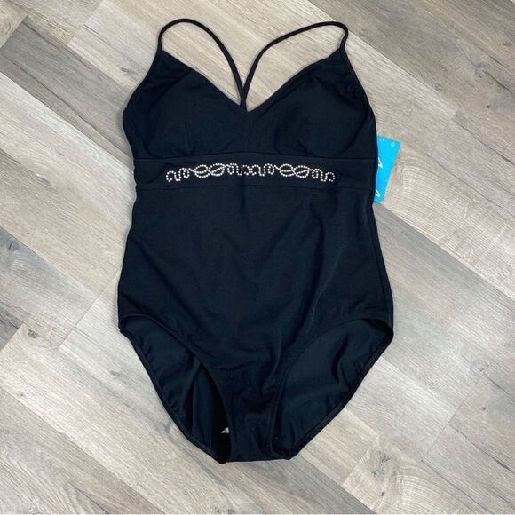 Maxine of Hollywood Azul Swimsuit Studded One Piece Black Silver 16 - Picture 6 of 12